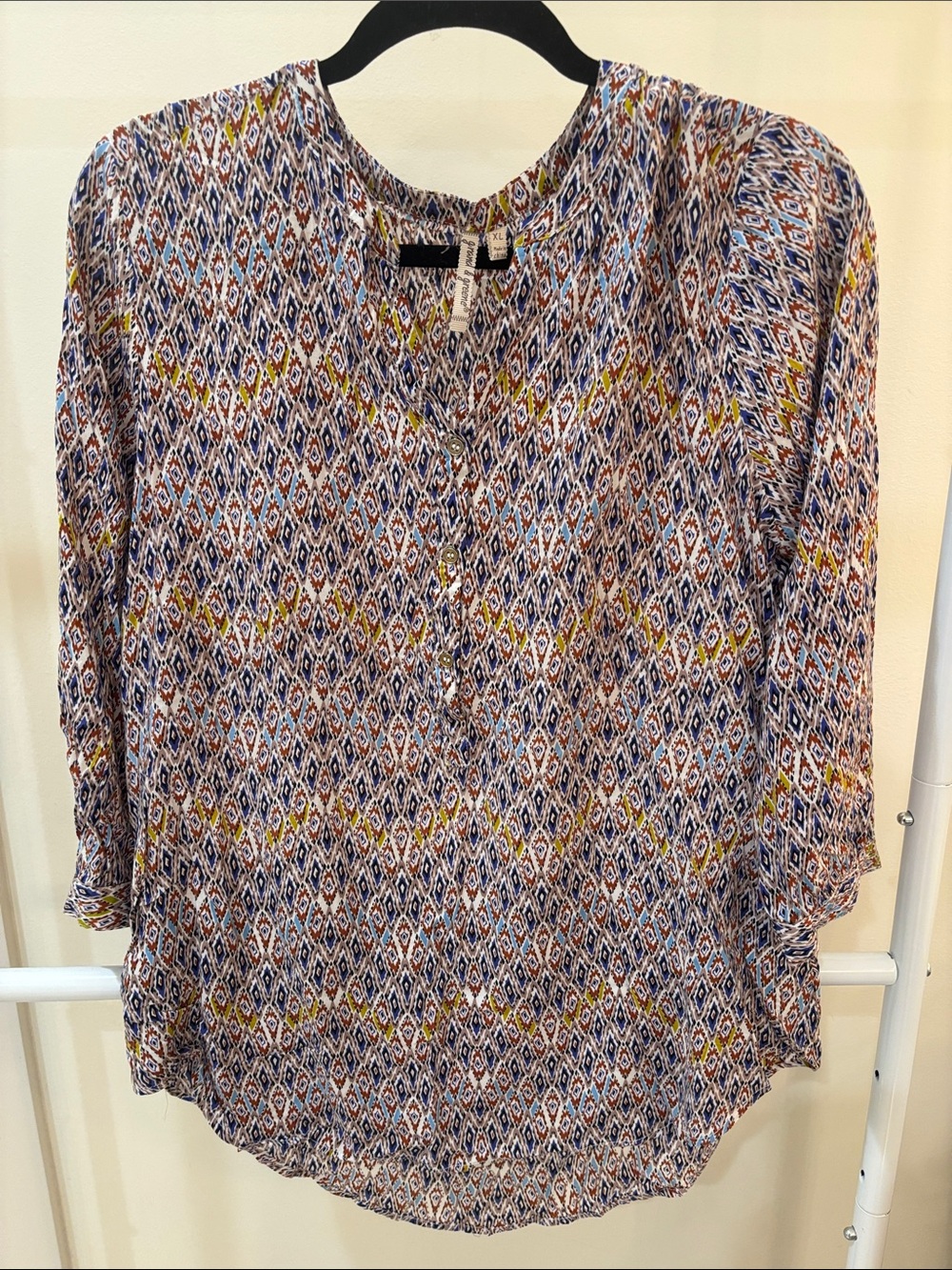 grand & greene Blue, White and Yellow Printed Button-Front Blouse